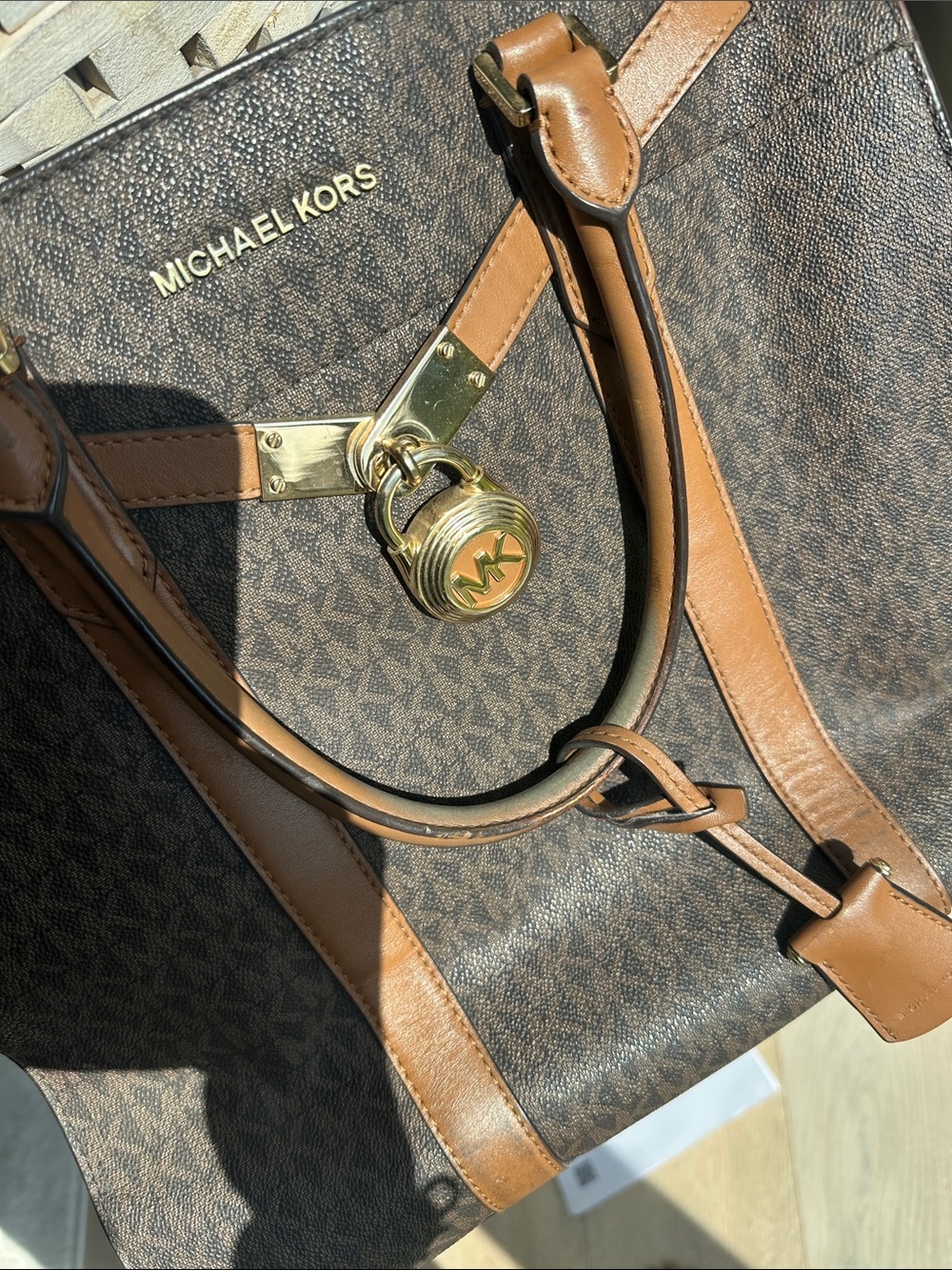 Michael Kors Brown Logo Tote with Tan Leather Accents and Gold Hardware - Picture 8 of 8